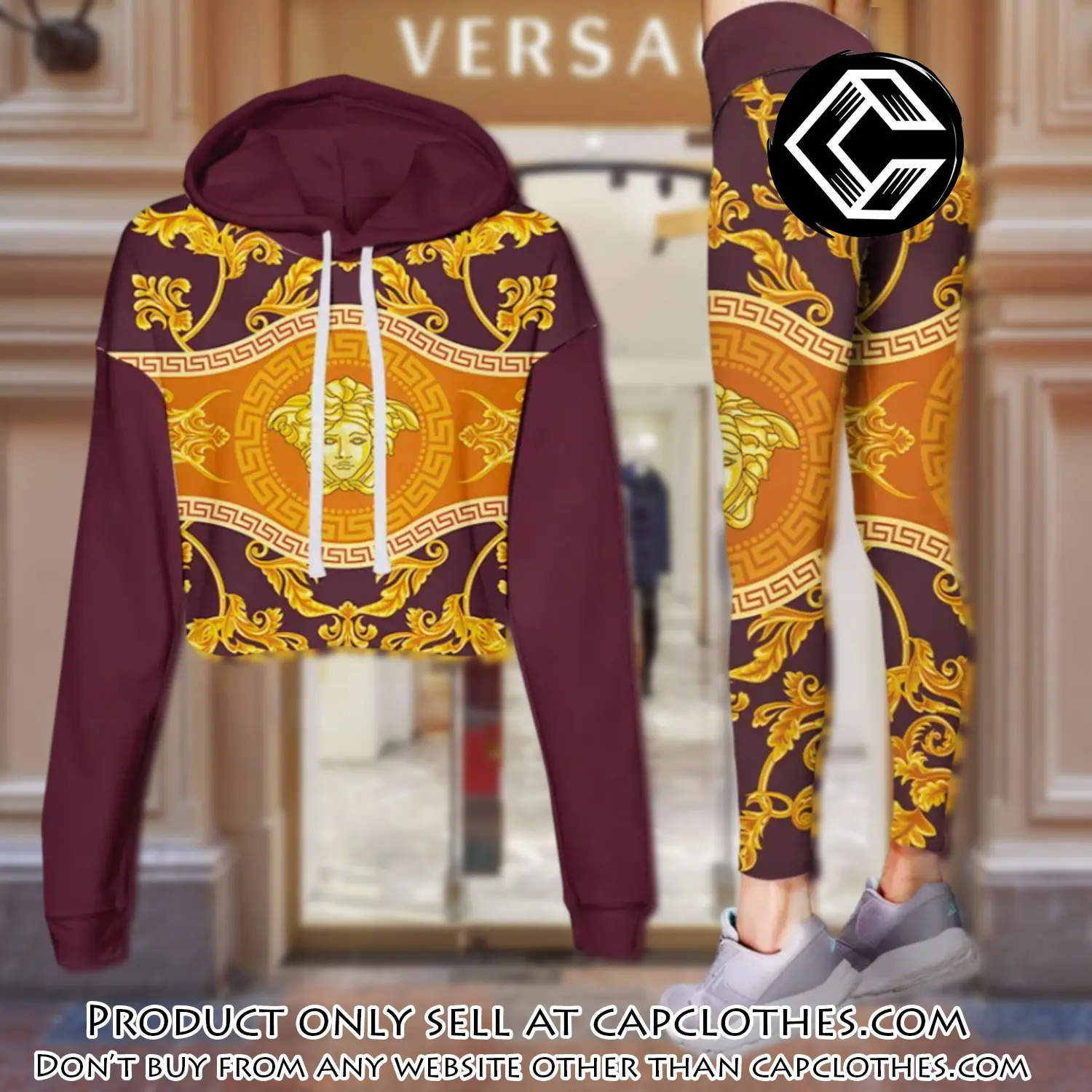 Versace golden medusa luxury brand clothes leggings and crop top set for women cc5218443